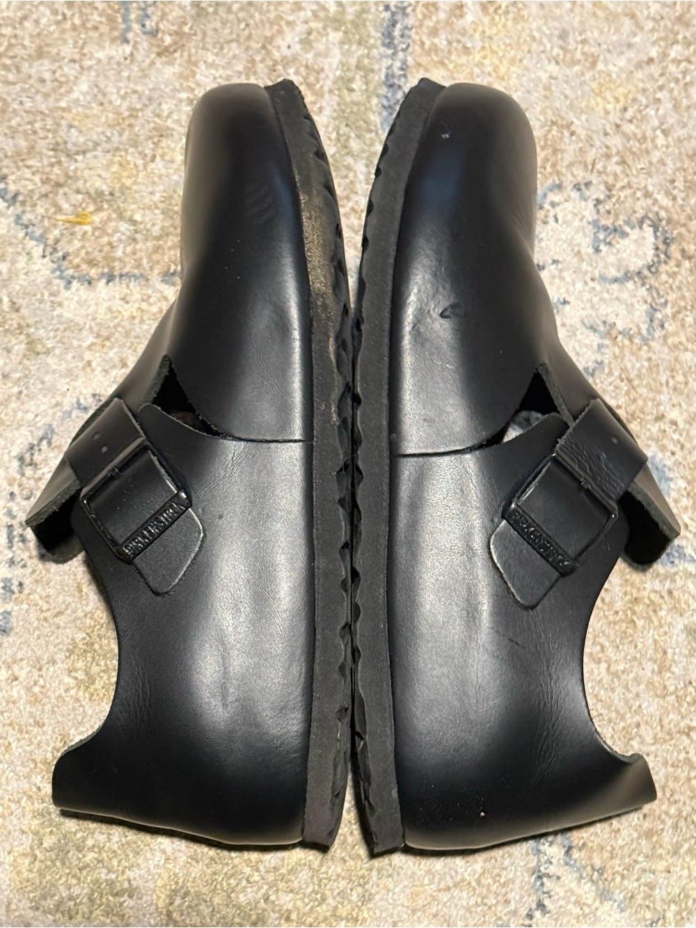 London Oiled Leather Birkenstock Black closed toe Slip-On Buckle Shoes - Picture 6 of 10